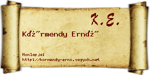 Körmendy Ernő névjegykártya